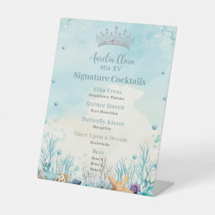 Under the Sea Quinceanera Cocktails Bar Menu Pedestal Sign