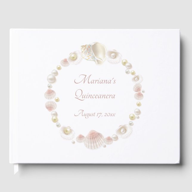 Under the Sea Quinceanera Party Pink Seashells Guest Book (Front)
