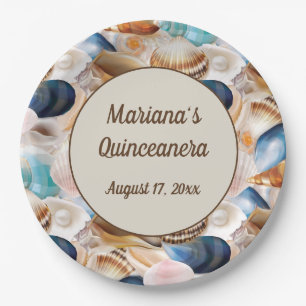 Under the Sea Quinceanera Party Seashells Pattern Paper Plate