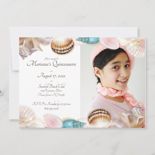 Under the Sea Quinceanera Seashells Photo Invitation (Front)