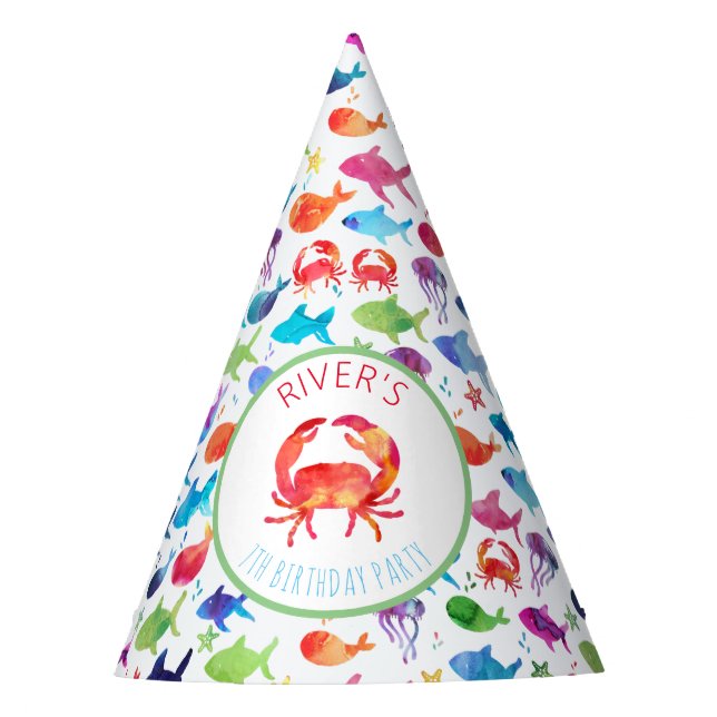 Under The Sea Rainbow Fish Birthday Baby Shower Party Hat (Front)