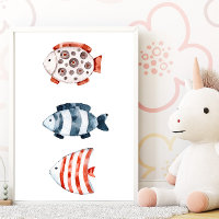 Under the sea red and blue fish Poster