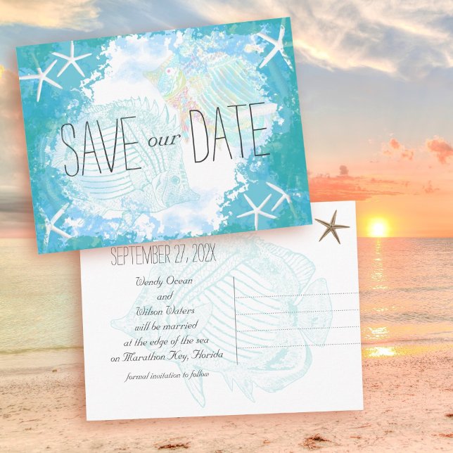 Under the Sea Save the Date Tropical Wedding Announcement Postcard (Creator Uploaded)