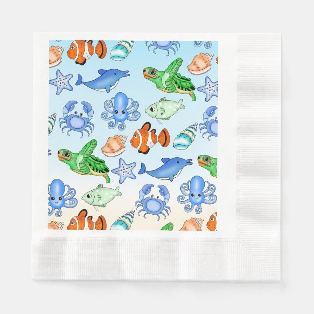 Under the Sea | Sea Creatures Baby Shower Napkin (Front)