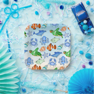Under the Sea Sea Creatures Baby Shower Paper Plate