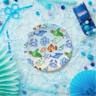 Under the Sea Sea Creatures Baby Shower Paper Plate