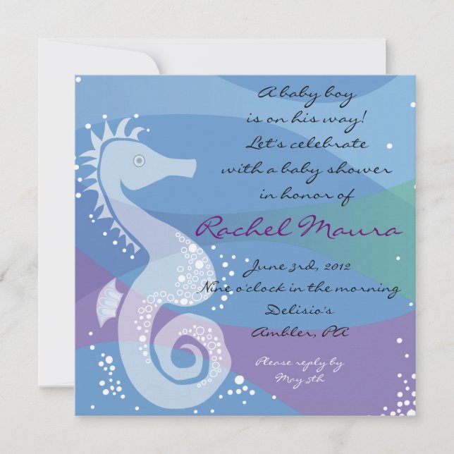 Under The Sea Seahorse Baby Boy Shower Invitation (Front)