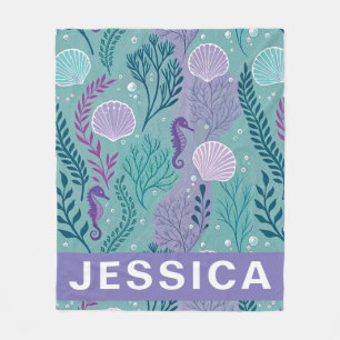 Under the Sea Seahorse Shell Ocean Fantasy Fleece Blanket