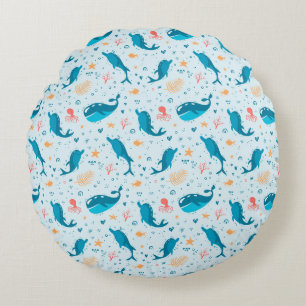 Under The Sea Seamless Pattern  Round Pillow
