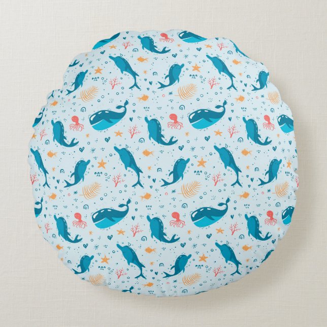 Under The Sea Seamless Pattern  Round Pillow (Front)