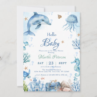 UNder the sea Seashell Baby Shower Invitation