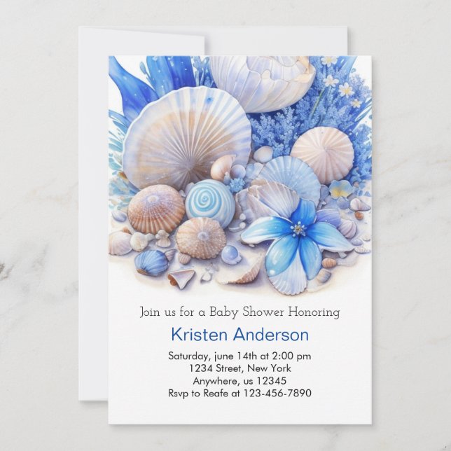 Under the Sea Seashell Blissful Boy Baby Shower Invitation (Front)
