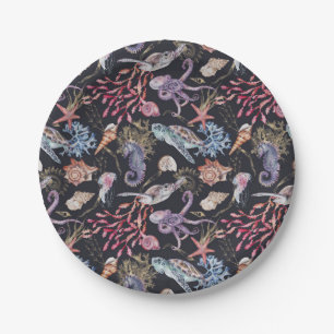Under the Sea Seashells Seahorses Starfish Ocean  Paper Plate