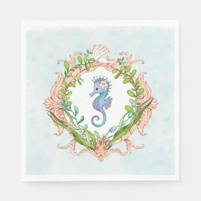 Under the Sea Shell Frame with Sea Horse Napkin (Front)