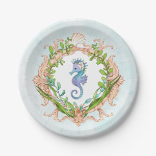 Under the Sea Shell Frame with Sea Horse Paper Plate