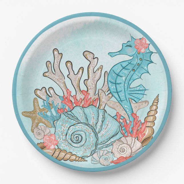 Under the Sea Shell Mermaid Birthday Party Paper Plate (Front)