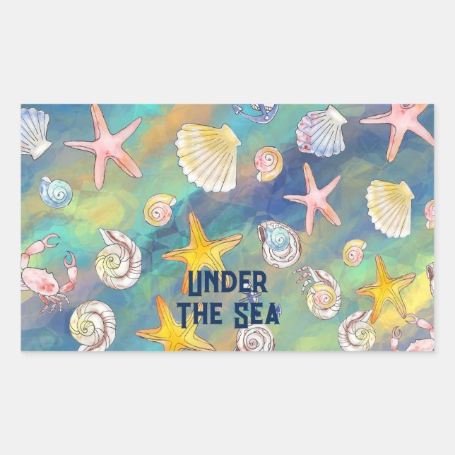 Under The Sea Starfish Shell Crab Aqua Blue Sticker (Front)