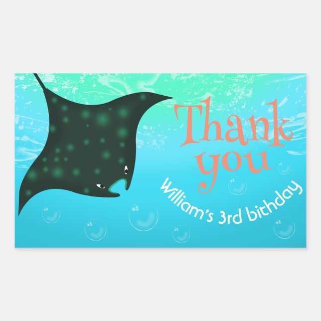Under The Sea Stingray with Bubbles Birthday Party Sticker (Front)