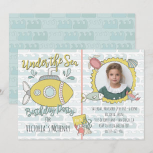 Under the Sea Submarine Birthday Party Picture Invitation