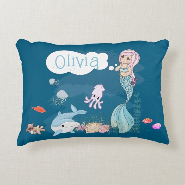 Under the Sea Sweet Mermaid Personalized Accent Pillow (Front)