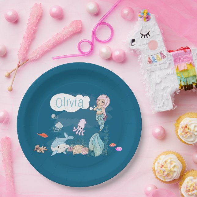 Under the Sea Sweet Mermaid Personalized Paper Plate (Party)