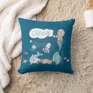 Under the Sea Sweet Mermaid Personalized Throw Pillow