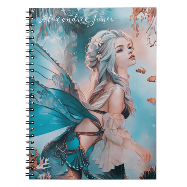 Under The Sea Teal Watercolor Mermaid Notebook (Front)