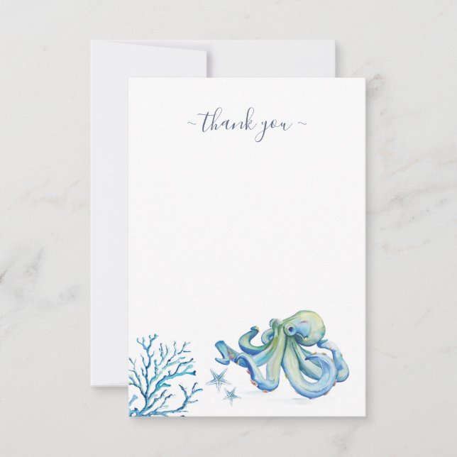 Under The Sea Thank You Blue Octopus Card (Front)
