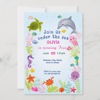 Under the sea Theme invitaion. Kids party. Invitation