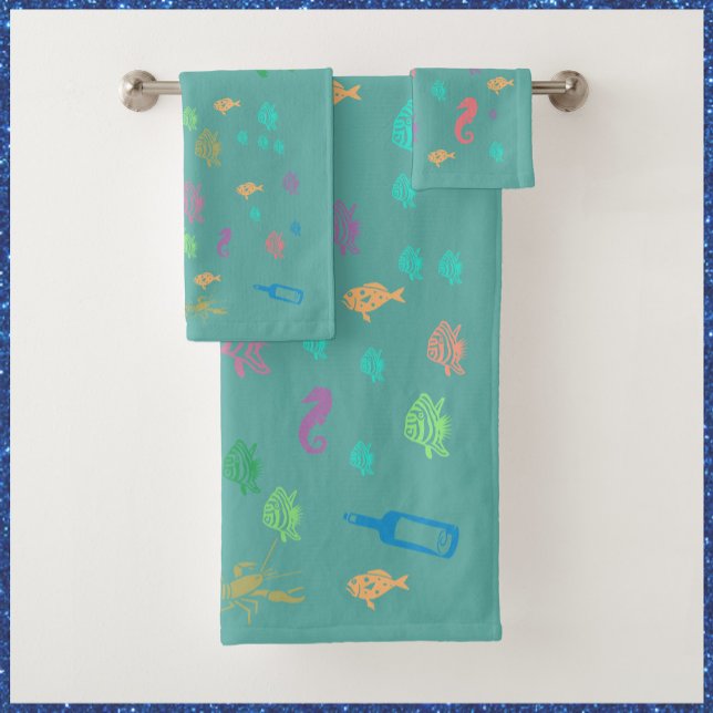 Under the Sea Themed Ocean Blue Towel Set (Bookmark my store! https://www.zazzle.com/store/capricepetit)