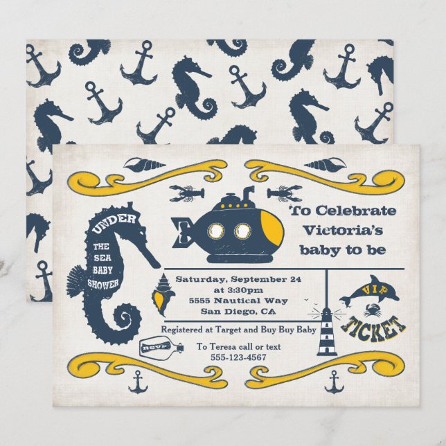Under the Sea Ticket Nautical Baby Shower Invitation (Front/Back)