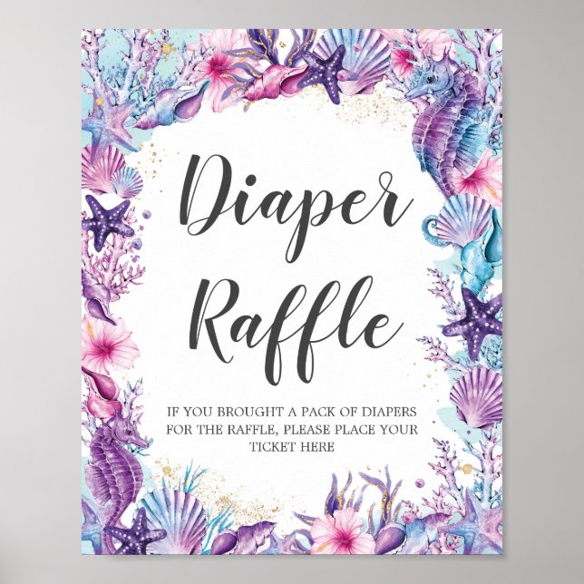 Under the Sea Turquoise Purple Pink Diaper Raffle  Poster (Front)