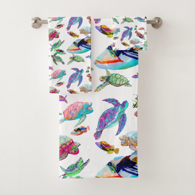 Under the Sea Turtle and Fish Bath Towel Set (Insitu)