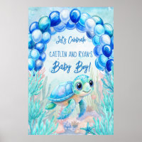 Under the sea turtle aqua blue baby shower backdro