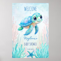 Under the sea turtle aqua blue baby shower welcome
