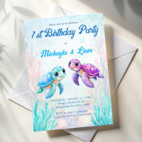 Under the sea turtle aqua blue twins birthday