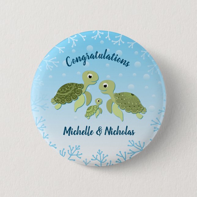 Under the Sea Turtle Baby Shower 2 Inch Round Button (Front)