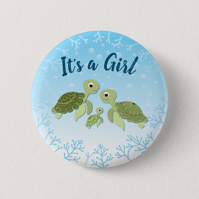 Under the Sea Turtle Baby Shower 2 Inch Round Button (Front)