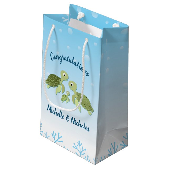 Under the Sea Turtle Baby Shower Small Gift Bag (Back Angled)