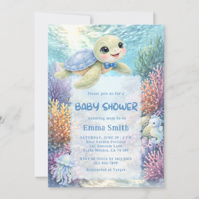 Under the Sea Turtle Boy Baby Shower Invitation (Front)