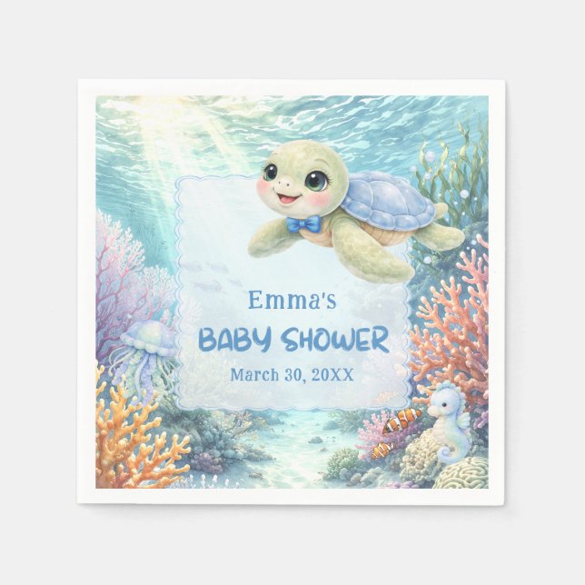 Under the Sea Turtle Boy Baby Shower Napkin (Front)