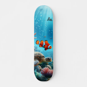 Under the sea, turtle, coral, ship, clown fish skateboard