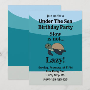 Under The Sea Turtle Funny Birthday Party Invitation