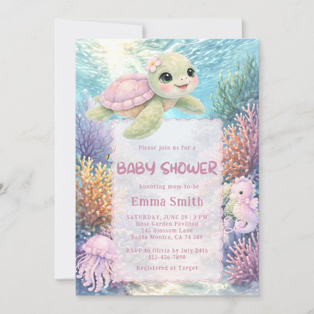 Under the Sea Turtle Girl Baby Shower Invitation (Front)