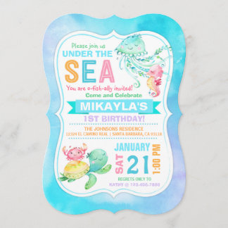 Under the Sea Turtle Octopus Seahorse Birthday Invitation