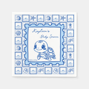Under the sea turtle retro post stamp monogrammed napkin