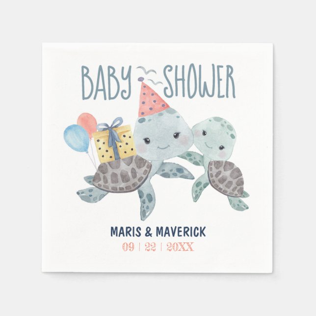 Under The Sea Turtle Watercolor Baby Shower Napkin (Front)