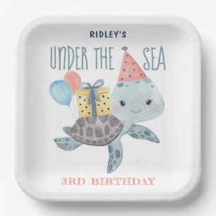 Under The Sea Turtle Watercolor Birthday  Paper Plate