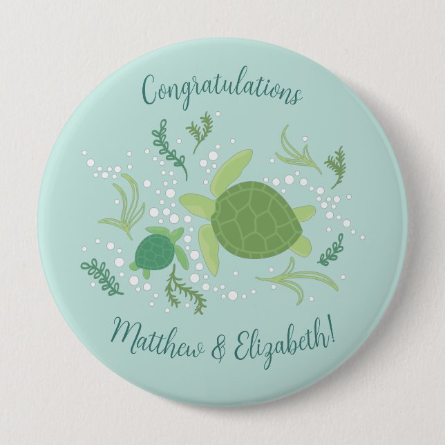 Under the Sea Turtles Baby Shower 4 Inch Round Button (Front)