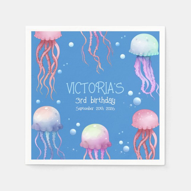 Under The Sea Underwater Cute Jellyfish Blue Napkin (Front)